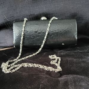 Elegant Black Clutch with Silver Chain